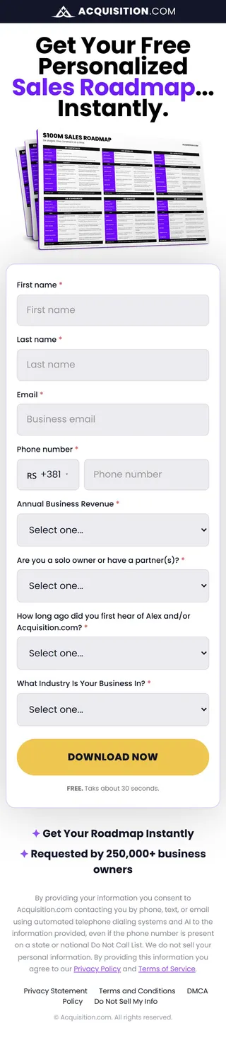 Acquisition.com — Sales Roadmap form (one page)