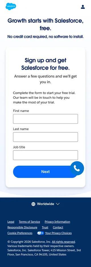 Salesforce — “Sign up and get Salesforce for free.”