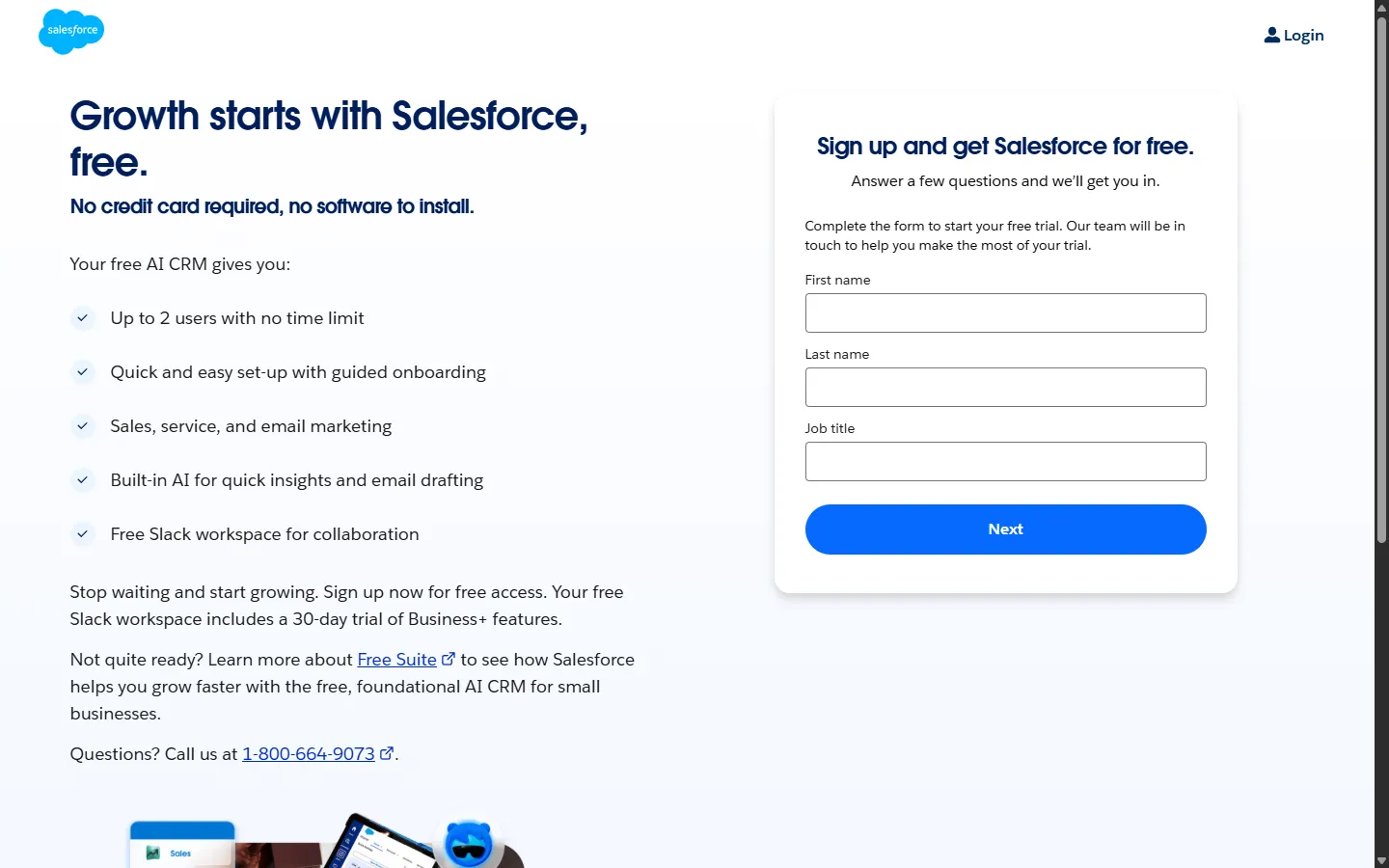 Salesforce — “Sign up and get Salesforce for free.” (screen 1)