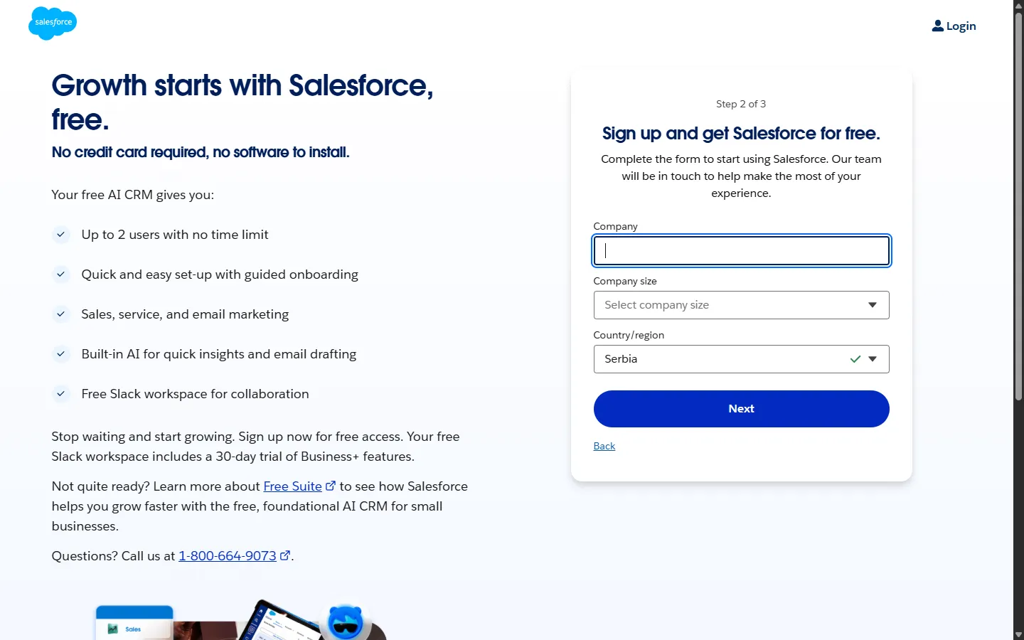 Salesforce — “Sign up and get Salesforce for free.” (screen 2)
