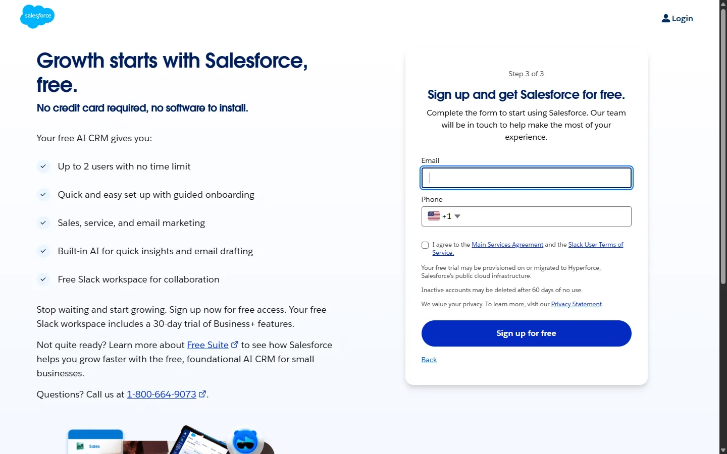 Salesforce — “Sign up and get Salesforce for free.” (screen 3)