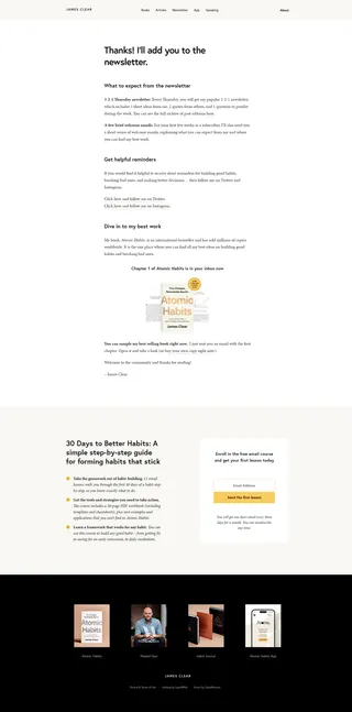 James Clear — Confirmation page