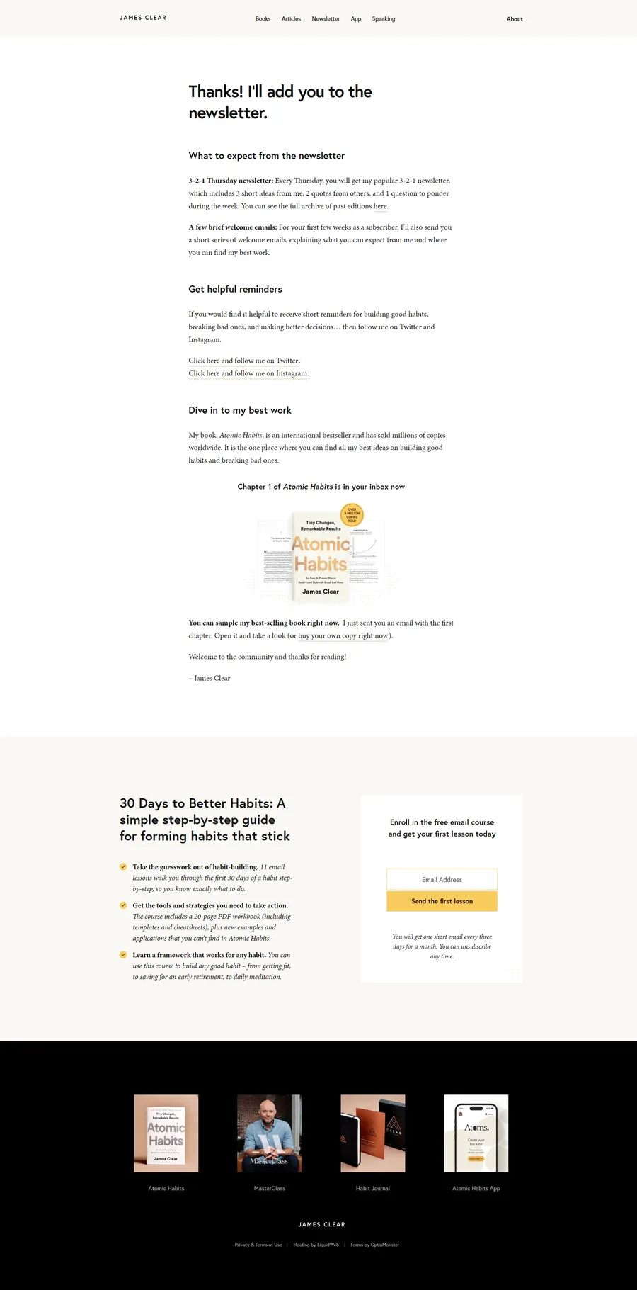 James Clear — Confirmation page (mobile)