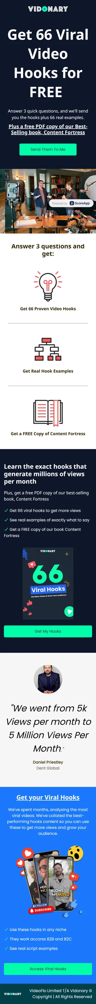 Vidonary — “Get 66 Viral Video Hooks for FREE”