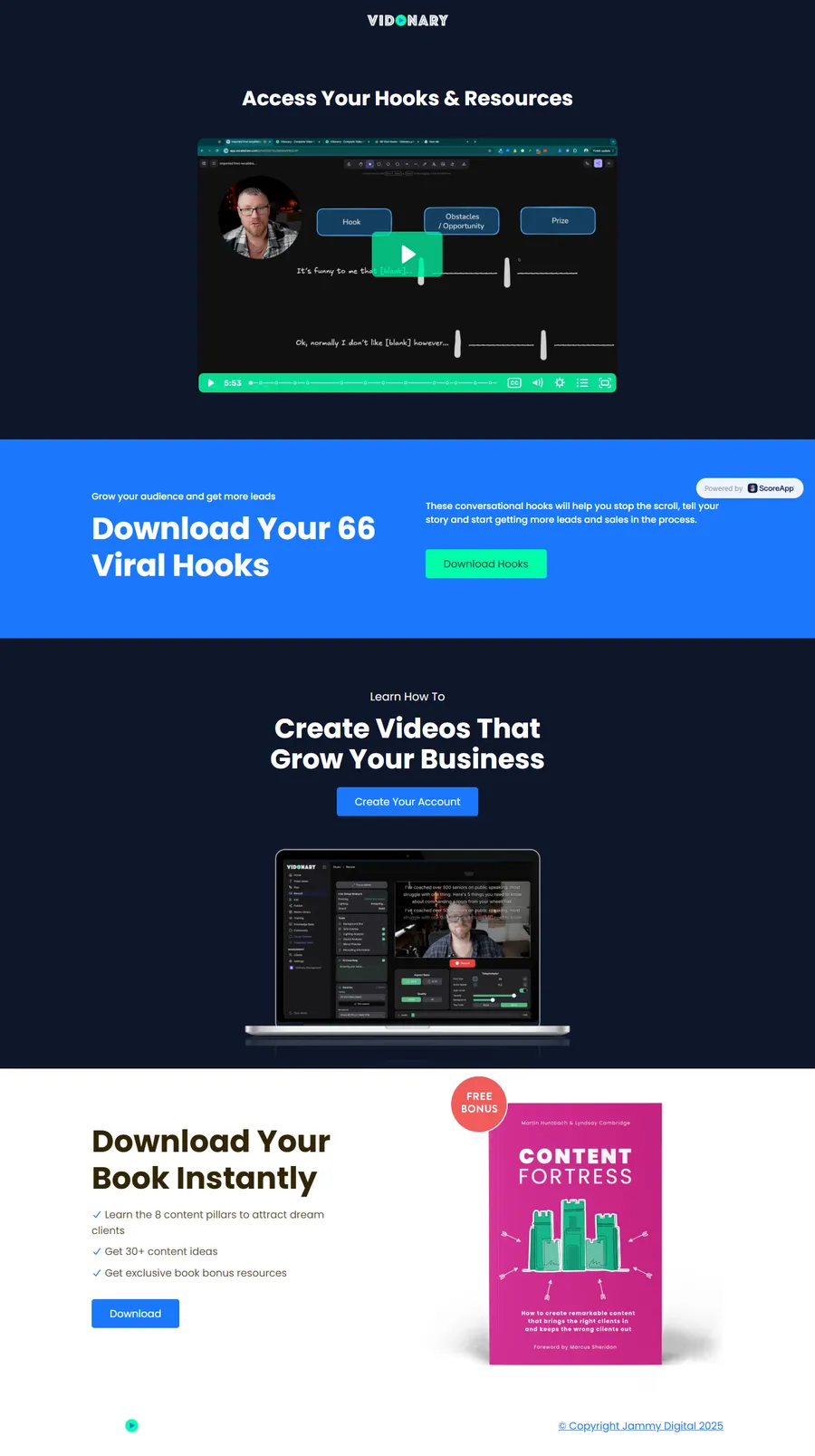 Vidonary — “Access Your Hooks & Resources” (mobile)