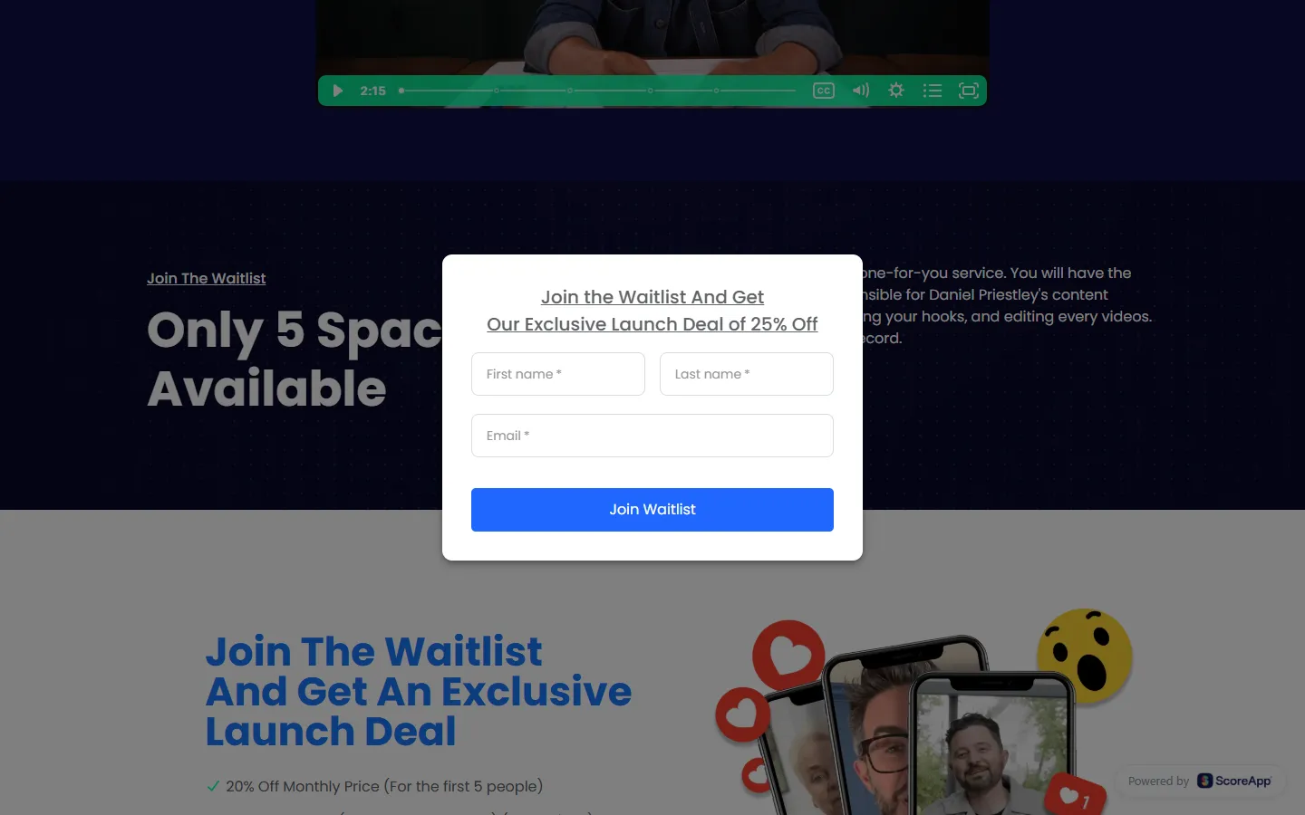 Vidonary — The waitlist application (screen 1)