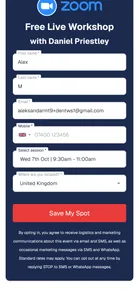 Dent Global — Registration form, mobile number required