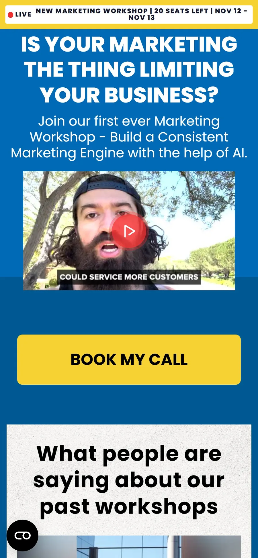 Acquisition.com — Marketing Workshop page (mobile)