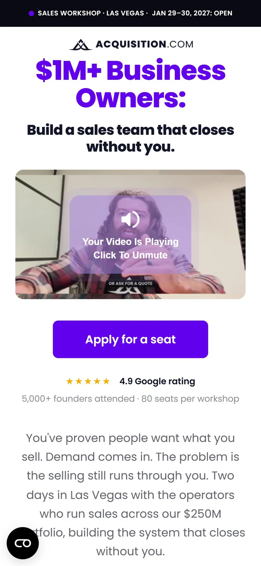 Acquisition.com — Sales Workshop page (mobile)